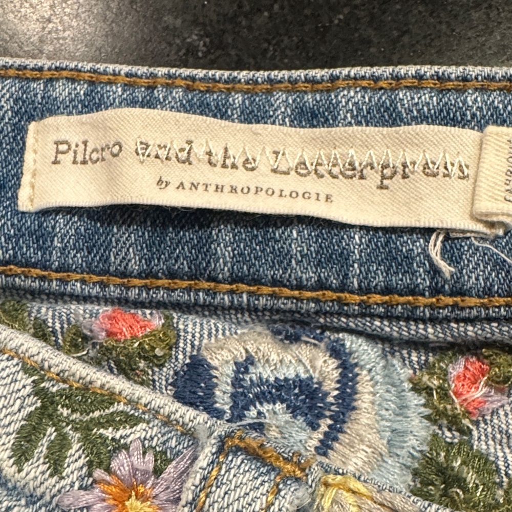 Pilcro and the Letterpress Light Blue Embroidered Mid Rise Jean Shorts - Picture 7 of 8